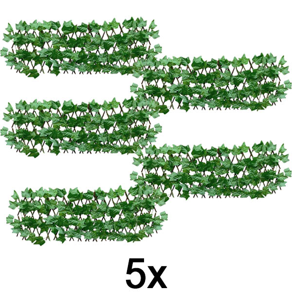 5x Raztegljiva panelna ograja z bršljanom – 30×180 cm, odporna na UV žarke, brez orodja | GREENFENCE
