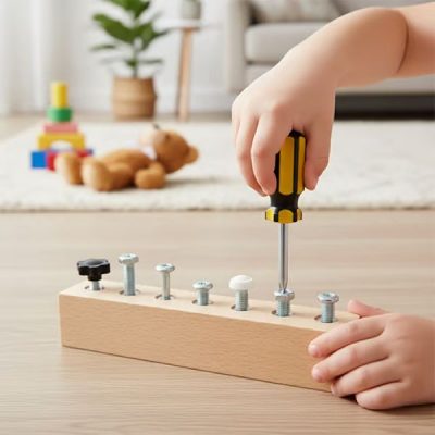 Montessori deska z vijaki - Bukov les, Prava orodja, Starost 3+ | MINIMOJSTER